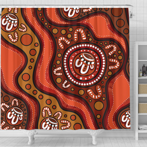 Australia Shower Curtain Painting Illustration With Dot Art In Aboriginal Brown Style