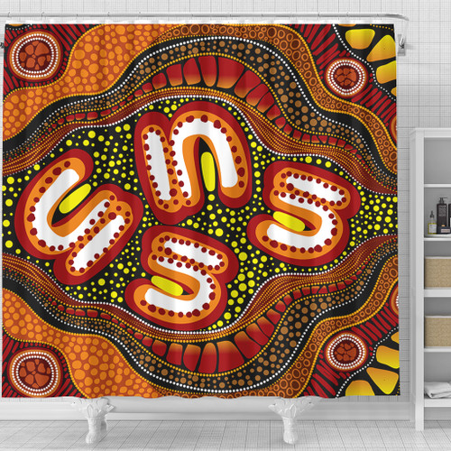 Australia Shower Curtain Aboriginal Artwork Illustration With Dot Art