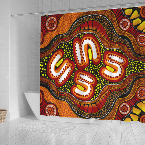 Australia Shower Curtain Aboriginal Artwork Illustration With Dot Art