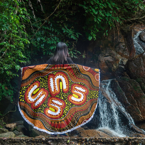 Australia Beach Blanket Aboriginal Artwork Illustration With Dot Art