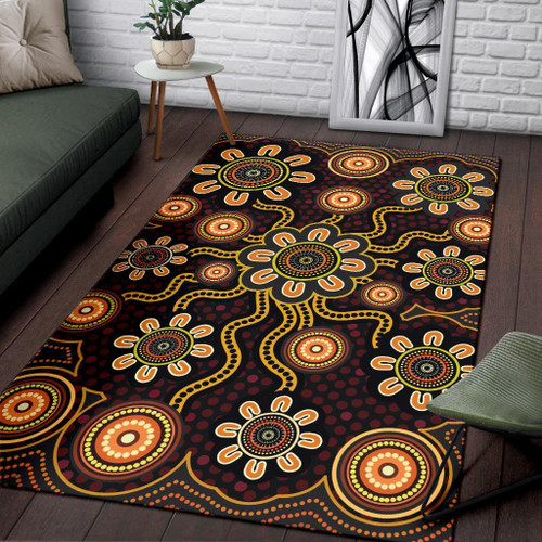 Australia Aboriginal Area Rug - Aboriginal Flower Dot Painting Australia Aboriginal Area Rug - Aboriginal Flower Dot Painting