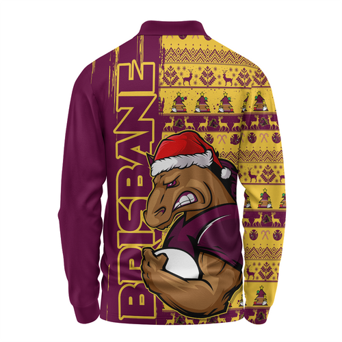Brisbane Broncos Long Sleeve Polo Shirt Merry Ugly Xmas Nordic Pattern Style Brisbane Broncos Long Sleeve Polo Shirt Merry Ugly Xmas Nordic Pattern Style