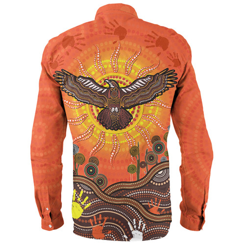 Australia Long Sleeve Shirt Indigenous Flying Eagle With Aboriginal Dot Art