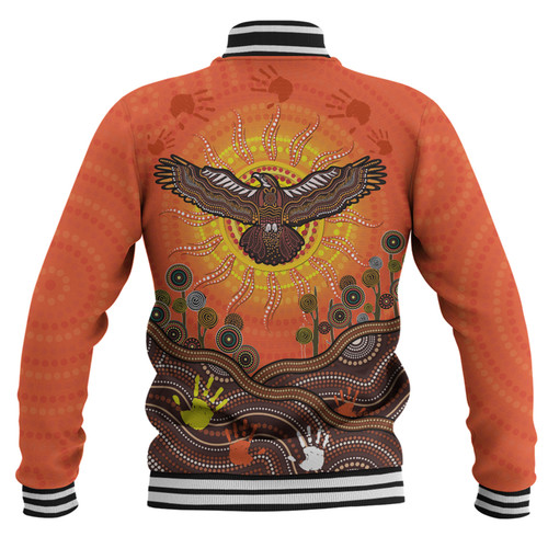 Australia Baseball Jacket Indigenous Flying Eagle With Aboriginal Dot Art