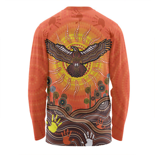 Australia Long Sleeve T-shirt Indigenous Flying Eagle With Aboriginal Dot Art