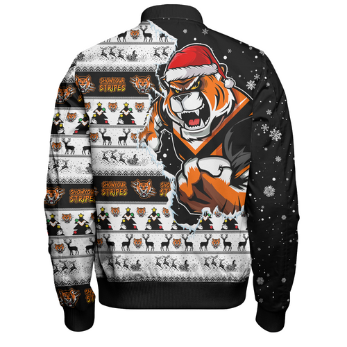 Wests Tigers Bomber Jacket Merry Ugly Christmas Our Beloved Team Scratch Style Wests Tigers Bomber Jacket Merry Ugly Christmas Our Beloved Team Scratch Style