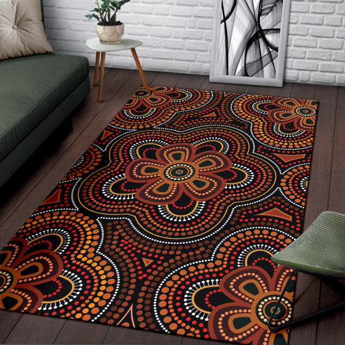 Australia Aboriginal Inspired Area Rug - Aboriginal Dot Painting Flowers Rug Australia Aboriginal Inspired Area Rug - Aboriginal Dot Painting Flowers Rug