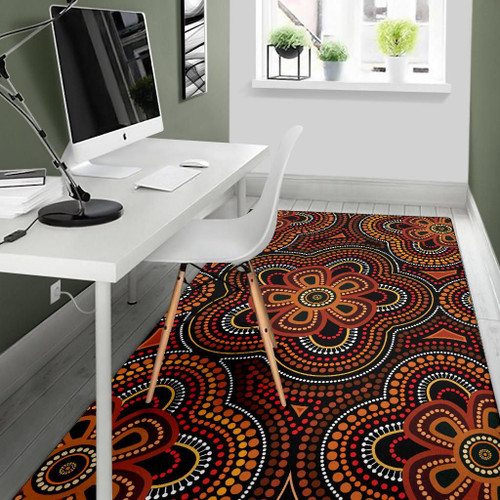 Australia Aboriginal Inspired Area Rug - Aboriginal Dot Painting Flowers Rug Australia Aboriginal Inspired Area Rug - Aboriginal Dot Painting Flowers Rug
