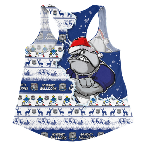 Canterbury-Bankstown Bulldogs Women Racerback Singlet Merry Ugly Christmas Our Beloved Team Scratch Style