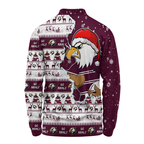 Manly Warringah Sea Eagles Long Sleeve Polo Shirt Merry Christmas Our Beloved Team Scratch Style