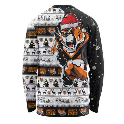 Wests Tigers Long Sleeve T-shirt Merry Ugly Christmas Our Beloved Team Scratch Style Wests Tigers Long Sleeve T-shirt Merry Ugly Christmas Our Beloved Team Scratch Style