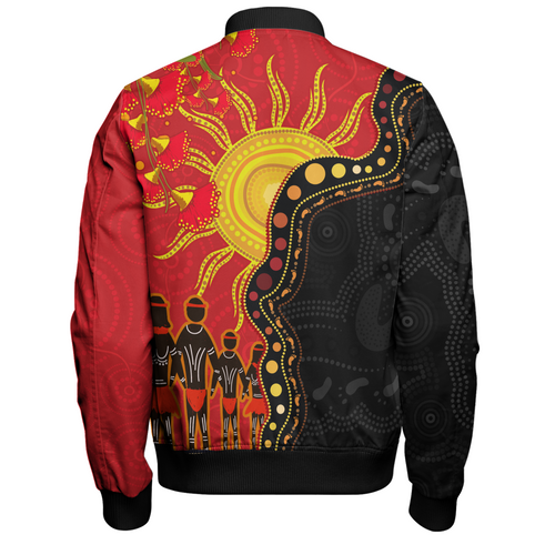Australia Bomber Jacket Indigenous Dot Painting Inspired By The Aboriginal Flag Australia Bomber Jacket Indigenous Dot Painting Inspired By The Aboriginal Flag