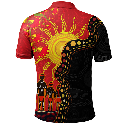 Australia Polo Shirt Indigenous Dot Painting Inspired By The Aboriginal Flag Australia Polo Shirt Indigenous Dot Painting Inspired By The Aboriginal Flag