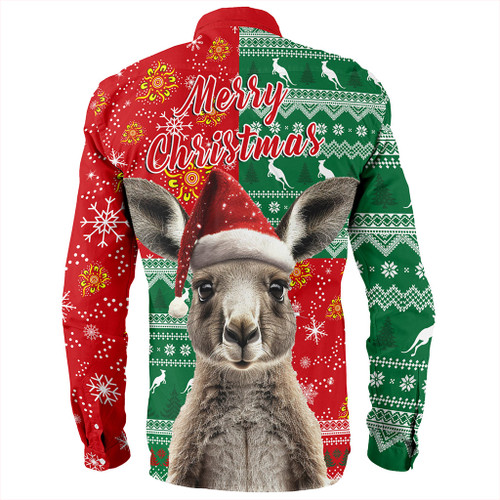 Australia Long Sleeve Shirt Aboriginal Dot With Kangaroo Santa Hat Designs Australia Long Sleeve Shirt Aboriginal Dot With Kangaroo Santa Hat Designs