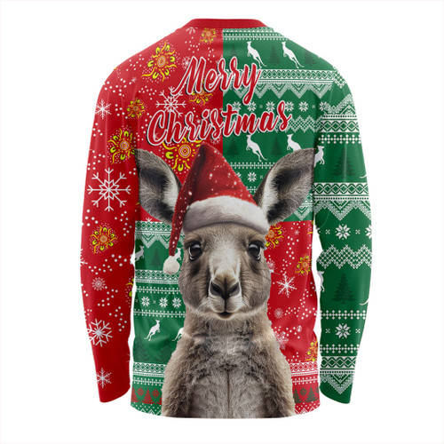 Australia Long Sleeve T-shirt Aboriginal Dot With Kangaroo Santa Hat Designs Australia Long Sleeve T-shirt Aboriginal Dot With Kangaroo Santa Hat Designs