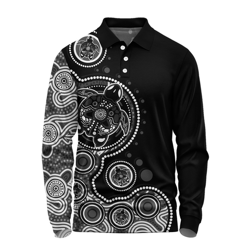 Australia Long Sleeve Polo Shirt Indigenous Turtle Aboriginal Dot Art Australia Long Sleeve Polo Shirt Indigenous Turtle Aboriginal Dot Art
