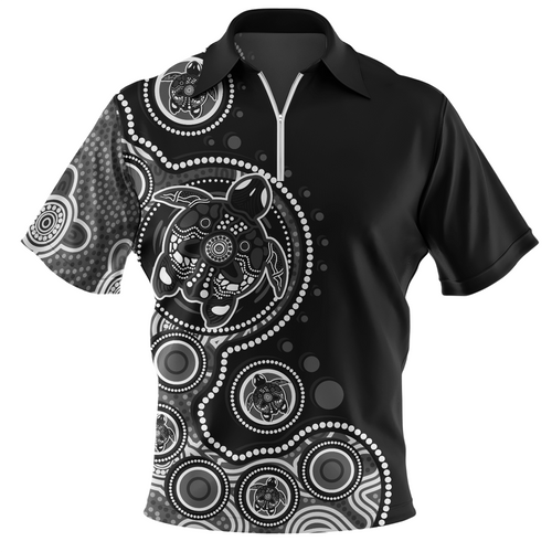Australia Zip Polo Shirt Indigenous Turtle Aboriginal Dot Art Australia Zip Polo Shirt Indigenous Turtle Aboriginal Dot Art