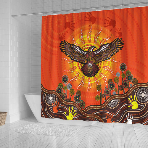 Australia Shower Curtain Indigenous Flying Eagle With Aboriginal Dot Art