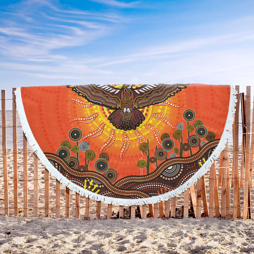 Australia Beach Blanket Indigenous Flying Eagle With Aboriginal Dot Art