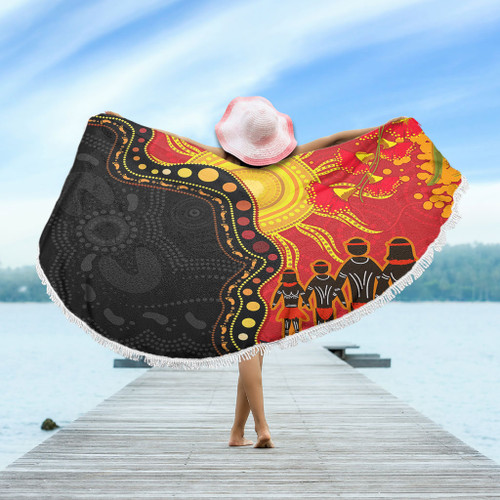 Australia Beach Blanket Indigenous Dot Painting Inspired By The Aboriginal Flag Australia Beach Blanket Indigenous Dot Painting Inspired By The Aboriginal Flag