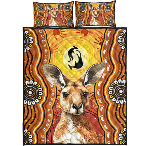 Australia Quilt Bed Set Aboriginal Kangaroo Dreaming With Dot Art Australia Quilt Bed Set Aboriginal Kangaroo Dreaming With Dot Art