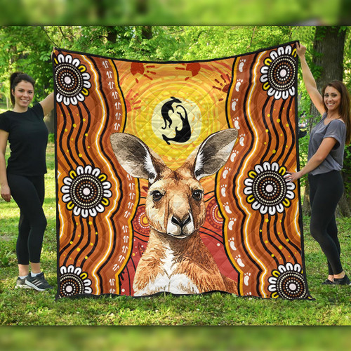 Australia Quilt Aboriginal Kangaroo Dreaming With Dot Art Australia Quilt Aboriginal Kangaroo Dreaming With Dot Art