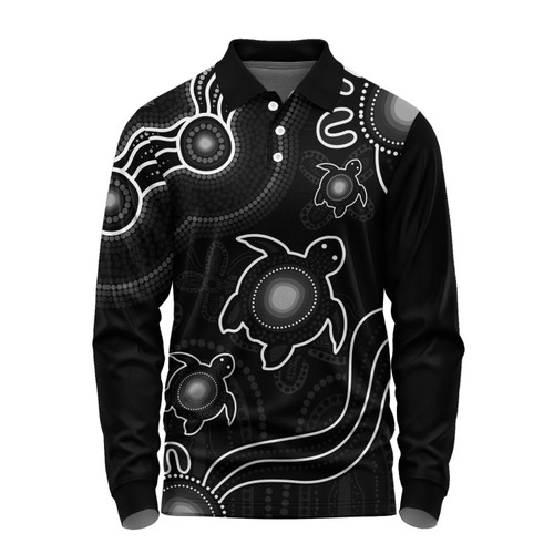 Australia Long Sleeve Polo Shirt Aboriginal Turtle Dreaming Journey Featuring Dot Art Australia Long Sleeve Polo Shirt Aboriginal Turtle Dreaming Journey Featuring Dot Art