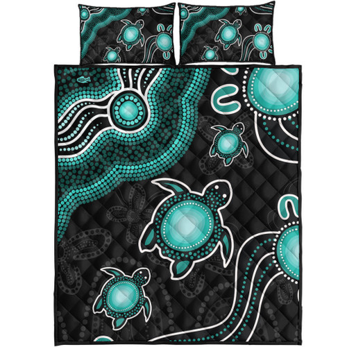 Australia Quilt Bed Set Aboriginal Turtle Dreaming Journey Featuring Dot Art
