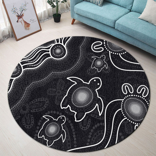 Australia Round Rug Aboriginal Turtle Dreaming Journey Featuring Dot Art
