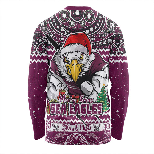 Manly Warringah Sea Eagles Long Sleeve T-shirt Aboriginal Xmas Special Ugly Christmas Style Manly Warringah Sea Eagles Long Sleeve T-shirt Aboriginal Xmas Special Ugly Christmas Style