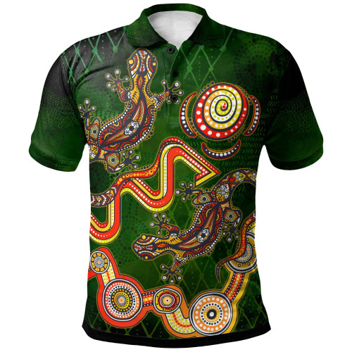 Australia Aboriginal Polo Shirt - Dot Patterns And Aboriginal Lizards