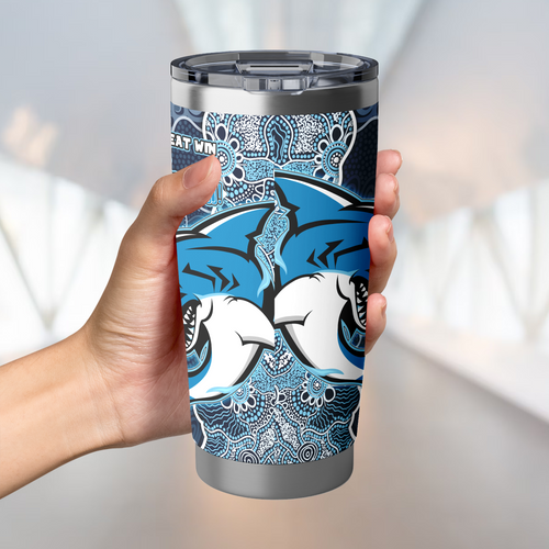 Cronulla-Sutherland Sharks Tumbler Custom Grand Final With Contemporary Style Of Aboriginal Painting Cronulla-Sutherland Sharks Tumbler Custom Grand Final With Contemporary Style Of Aboriginal Painting