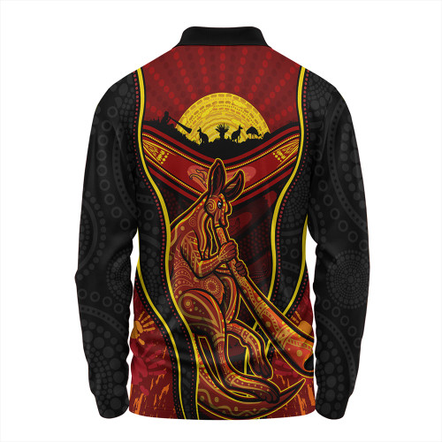 Australia Long Sleeve Polo Shirt Aboriginal Kangaroo Spirit Dreaming Australia Long Sleeve Polo Shirt Aboriginal Kangaroo Spirit Dreaming