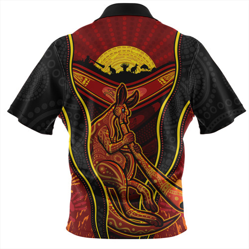 Australia Zip Polo Shirt Aboriginal Kangaroo Spirit Dreaming Australia Zip Polo Shirt Aboriginal Kangaroo Spirit Dreaming
