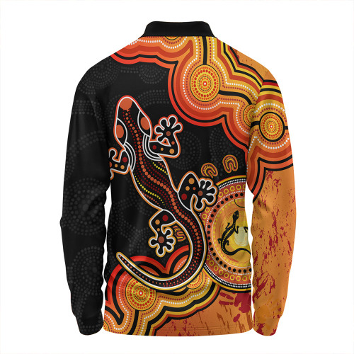 Australia Long Sleeve Polo Shirt Aboriginal Lizard Dreaming Outback Australia Long Sleeve Polo Shirt Aboriginal Lizard Dreaming Outback