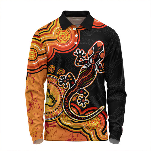 Australia Long Sleeve Polo Shirt Aboriginal Lizard Dreaming Outback Australia Long Sleeve Polo Shirt Aboriginal Lizard Dreaming Outback