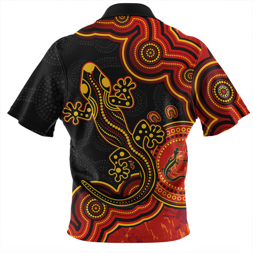 Australia Zip Polo Shirt Aboriginal Lizard Dreaming Outback Australia Zip Polo Shirt Aboriginal Lizard Dreaming Outback