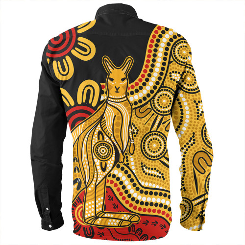 Australia Long Sleeve Shirt Aboriginal Kangaroo Journey Australia Long Sleeve Shirt Aboriginal Kangaroo Journey
