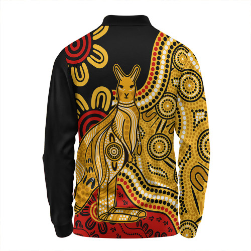 Australia Long Sleeve Polo Shirt Aboriginal Kangaroo Journey Australia Long Sleeve Polo Shirt Aboriginal Kangaroo Journey