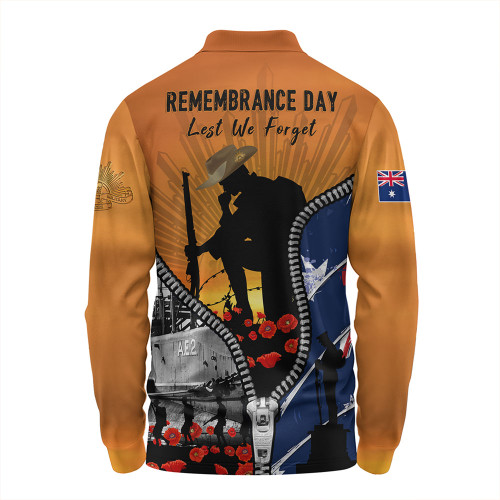 Australia Long Sleeve Polo Shirt Lest We Forget Honoring Our Heroes On Remembrance Day
