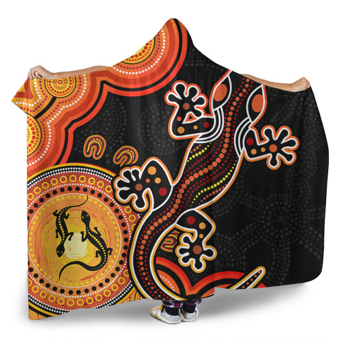 Australia Hooded Blanket Aboriginal Lizard Dreaming Outback Australia Hooded Blanket Aboriginal Lizard Dreaming Outback