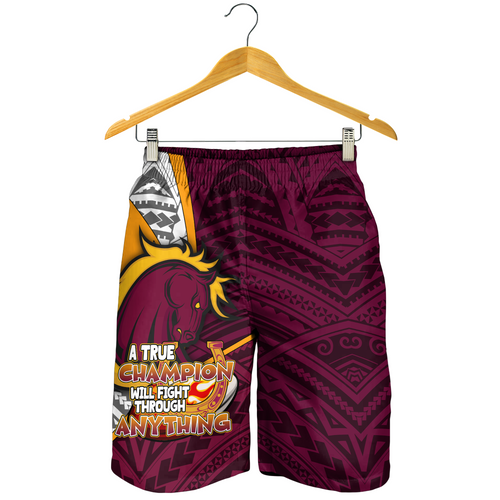 Brisbane Broncos Men Short - A True Champion Will Fight Through Anything With Polynesian Patterns