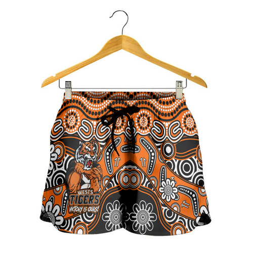 Wests Tigers Women Shorts - Aboriginal Inspired Tough Fan Rugby For Life