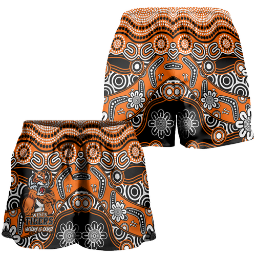 Wests Tigers Women Shorts - Aboriginal Inspired Tough Fan Rugby For Life