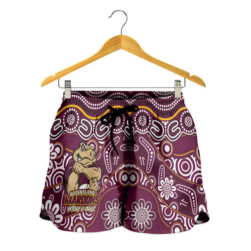 Queensland Maroons Women Shorts - Aboriginal Inspired Tough Fan Rugby For Life Queensland Maroons Women Shorts - Aboriginal Inspired Tough Fan Rugby For Life