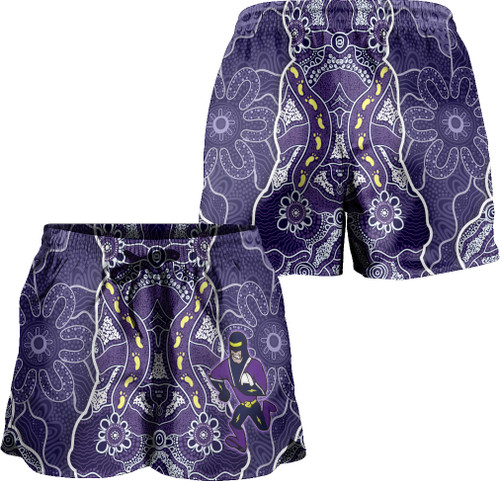 Melbourne Storm Women Shorts - Custom Grand Final With Contemporary Style Of Aboriginal Painting