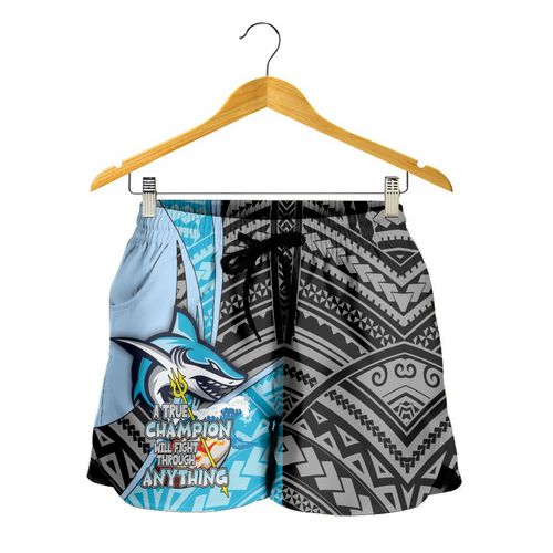 Cronulla-Sutherland Sharks Women Shorts - A True Champion Will Fight Through Anything With Polynesian Patterns Cronulla-Sutherland Sharks Women Shorts - A True Champion Will Fight Through Anything With Polynesian Patterns