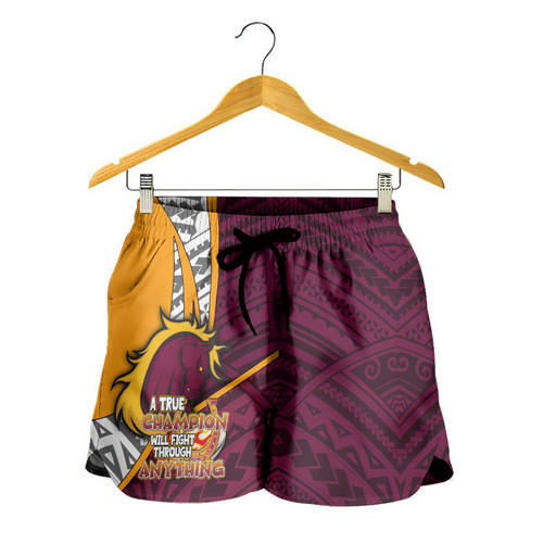 Brisbane Broncos Women Shorts - A True Champion Will Fight Through Anything With Polynesian Patterns Brisbane Broncos Women Shorts - A True Champion Will Fight Through Anything With Polynesian Patterns