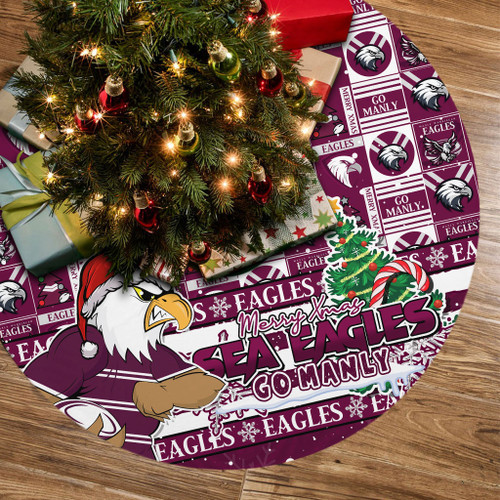 Manly Warringah Sea Eagles Christmas Tree Skirt Merry Ugly Christmas Comic Style