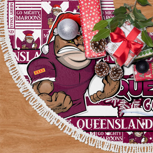 Queensland Maroons Christmas Tree Skirt Merry Ugly Christmas Comic Style